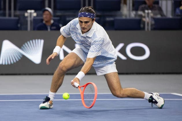 February 9, 2026, Frisco, Texas, USA: MATTIA BELLUCI (ITA) returns with a forehand during a menÃ¢â‚¬â ¢s singles match at 2026 Nexo Dallas Open at The Ford Center at The Star in Frisco, Texas. Nakishima defeated Bellucci, 6:3, 6:4. Tennis 2026: Dallas Open: Nakishima 6:3, 6:4 Belluci  - ZUMAh193 20260209_zsp_h193_014 Copyright: xDanielxMcGregor-Huyerx