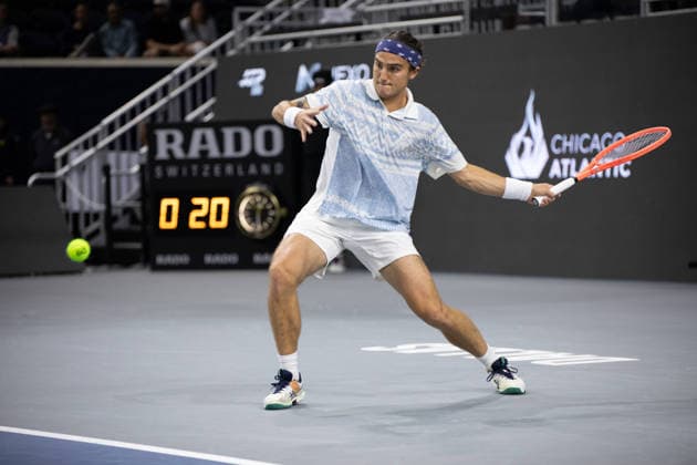 February 9, 2026, Frisco, Texas, USA: MATTIA BELLUCI (ITA) returns with a forehand during a menÃ¢â‚¬â ¢s singles match at 2026 Nexo Dallas Open at The Ford Center at The Star in Frisco, Texas. Nakishima defeated Bellucci, 6:3, 6:4. Frisco USA - ZUMAh193 20260209_zsp_h193_020 Copyright: xDanielxMcGregor-Huyerx