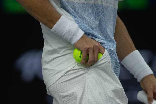 February 9, 2026, Frisco, Texas, USA: MATTIA BELLUCI (ITA) puts a tennis ball in his pocket during a menÃ¢â‚¬â ¢s singles match at 2026 Nexo Dallas Open at The Ford Center at The Star in Frisco, Texas. Nakishima defeated Bellucci, 6:3, 6:4. Tennis 2026: Dallas Open: Nakishima 6:3, 6:4 Belluci  - ZUMAh193 20260209_zsp_h193_031 Copyright: xDanielxMcGregor-Huyerx