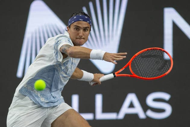 February 9, 2026, Frisco, Texas, USA: MATTIA BELLUCI (ITA) uses a forehand during a menÃ¢â‚¬â ¢s singles match at 2026 Nexo Dallas Open at The Ford Center at The Star in Frisco, Texas. Nakishima defeated Bellucci, 6:3, 6:4. Tennis 2026: Dallas Open: Nakishima 6:3, 6:4 Belluci  - ZUMAh193 20260209_zsp_h193_032 Copyright: xDanielxMcGregor-Huyerx
