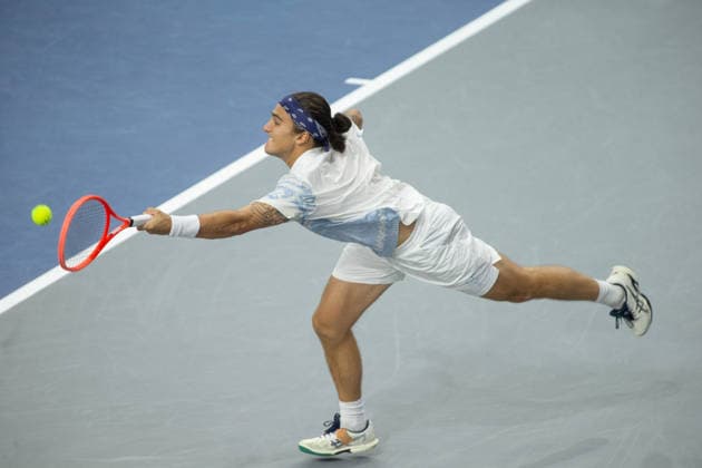 February 9, 2026, Frisco, Texas, USA: MATTIA BELLUCI (ITA) uses a forehand during a menÃ¢â‚¬â ¢s singles match at 2026 Nexo Dallas Open at The Ford Center at The Star in Frisco, Texas. Nakishima defeated Bellucci, 6:3, 6:4. Tennis 2026: Dallas Open: Nakishima 6:3, 6:4 Belluci  - ZUMAh193 20260209_zsp_h193_033 Copyright: xDanielxMcGregor-Huyerx