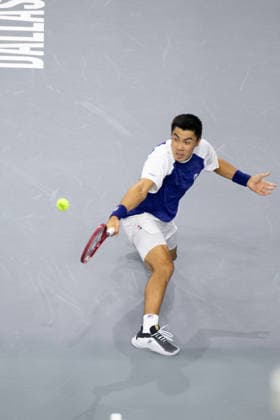 February 9, 2026, Frisco, Texas, USA: BRANDON NAKASHIMA (USA) returns with a backhand during a menÃ¢â‚¬â ¢s singles match at 2026 Nexo Dallas Open at The Ford Center at The Star in Frisco, Texas. Nakishima defeated Bellucci, 6:3, 6:4. Frisco USA - ZUMAh193 20260209_zsp_h193_029 Copyright: xDanielxMcGregor-Huyerx