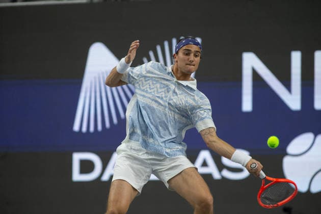 February 9, 2026, Frisco, Texas, USA: MATTIA BELLUCI (ITA) uses a forehand during a menÃ¢â‚¬â ¢s singles match at 2026 Nexo Dallas Open at The Ford Center at The Star in Frisco, Texas. Nakishima defeated Bellucci, 6:3, 6:4. Frisco USA - ZUMAh193 20260209_zsp_h193_030 Copyright: xDanielxMcGregor-Huyerx