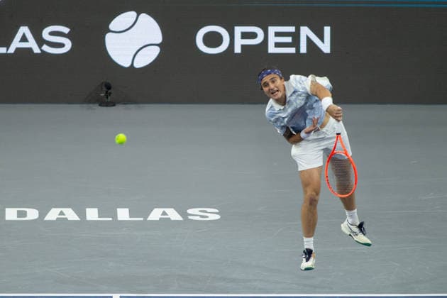 February 9, 2026, Frisco, Texas, USA: MATTIA BELLUCI (ITA) serves during a menÃ¢â‚¬â ¢s singles match at 2026 Nexo Dallas Open at The Ford Center at The Star in Frisco, Texas. Nakishima defeated Bellucci, 6:3, 6:4. Tennis 2026: Dallas Open: Nakishima 6:3, 6:4 Belluci  - ZUMAh193 20260209_zsp_h193_038 Copyright: xDanielxMcGregor-Huyerx