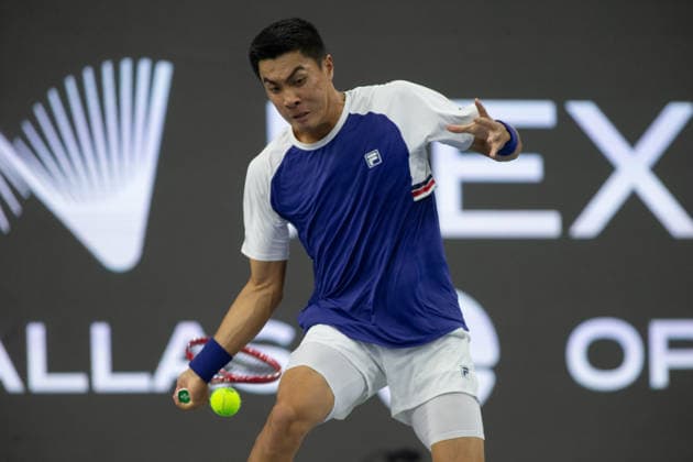 February 9, 2026, Frisco, Texas, USA: BRANDON NAKASHIMA (USA) uses a forehand during a menÃ¢â‚¬â ¢s singles match at 2026 Nexo Dallas Open at The Ford Center at The Star in Frisco, Texas. Nakishima defeated Bellucci, 6:3, 6:4. Tennis 2026: Dallas Open: Nakishima 6:3, 6:4 Belluci  - ZUMAh193 20260209_zsp_h193_041 Copyright: xDanielxMcGregor-Huyerx