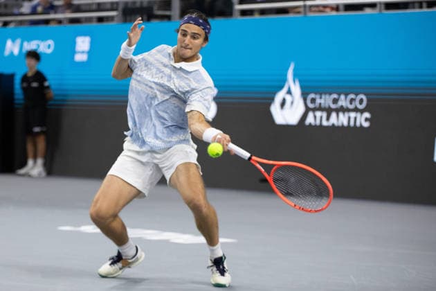 February 9, 2026, Frisco, Texas, USA: MATTIA BELLUCI (ITA) returns with a forehand during a menÃ¢â‚¬â ¢s singles match at 2026 Nexo Dallas Open at The Ford Center at The Star in Frisco, Texas. Nakishima defeated Bellucci, 6:3, 6:4. Frisco USA - ZUMAh193 20260209_zsp_h193_035 Copyright: xDanielxMcGregor-Huyerx