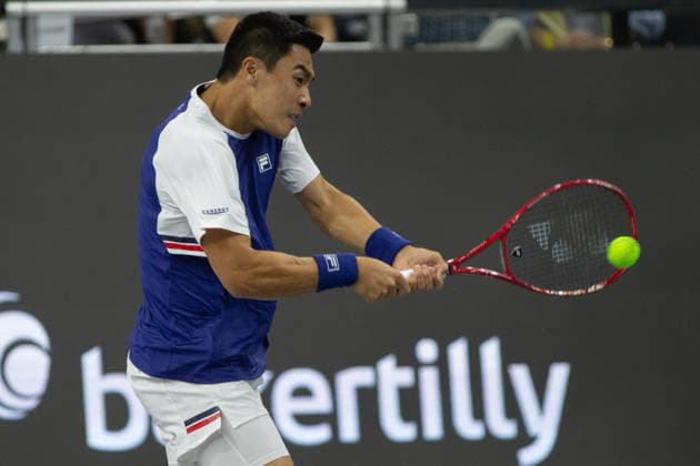 February 9, 2026, Frisco, Texas, USA: BRANDON NAKASHIMA (USA) uses a backhand during a menÃ¢â‚¬â ¢s singles match at 2026 Nexo Dallas Open at The Ford Center at The Star in Frisco, Texas. Nakishima defeated Bellucci, 6:3, 6:4. Frisco USA - ZUMAh193 20260209_zsp_h193_036 Copyright: xDanielxMcGregor-Huyerx