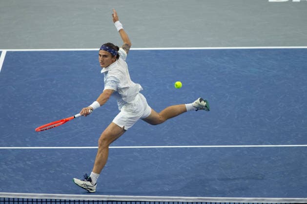 February 9, 2026, Frisco, Texas, USA: MATTIA BELLUCI (ITA) uses a backhand during a menÃ¢â‚¬â ¢s singles match at 2026 Nexo Dallas Open at The Ford Center at The Star in Frisco, Texas. Nakishima defeated Bellucci, 6:3, 6:4. Frisco USA - ZUMAh193 20260209_zsp_h193_046 Copyright: xDanielxMcGregor-Huyerx