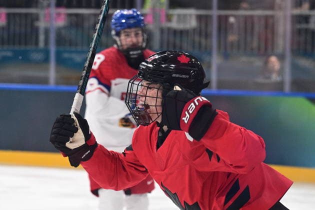 Kristin O Neill (CAN) celebrates the first goal in the women s Ice hockey, Eishockey match of Preliminary Round, Group A: Canada vs Czechia, at the Milano Cortina 2026 Winter Olympic Games, Olympische Spiele, Olympia, OS in Milan, Italy, on February 9, 2026. (CTKxPhoto MichalxKamaryt) CTKPhotoP2026020910112  CTKPhotoP2026020910112