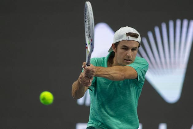 February 9, 2026, Frisco, Texas, USA: ZACHARY SVADJA (USA) uses a forehand during a menÃ¢â‚¬â ¢s singles match at 2026 Nexo Dallas Open at The Ford Center at The Star in Frisco, Texas. Fokina defeated Svadja 6:4, 7:6 Frisco USA - ZUMAh193 20260209_zsp_h193_049 Copyright: xDanielxMcGregor-Huyerx