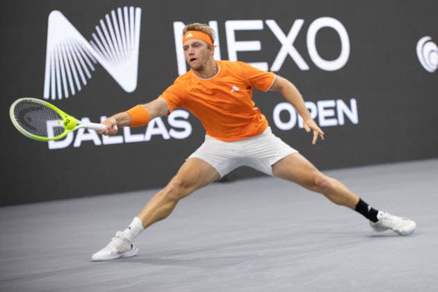 February 9, 2026, Frisco, Texas, USA: ALEJANDRO DAVIDOVICH FOKINA (ESP) uses a forehand during a menÃ¢â‚¬â ¢s singles match at 2026 Nexo Dallas Open at The Ford Center at The Star in Frisco, Texas. Fokina defeated Svadja 6:4, 7:6. Tennis 2026: Dallas Open: Fokina 6:4, 7:6 Svadja  - ZUMAh193 20260209_zsp_h193_066 Copyright: xDanielxMcGregor-Huyerx