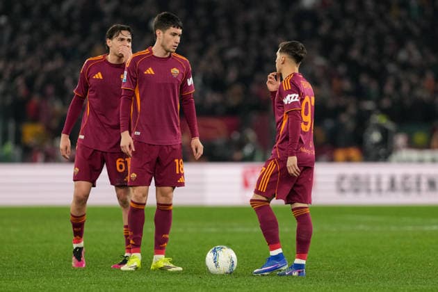 Niccolo Pisilli, Matias Soule and Bryan Zaragoza of AS Roma during the Serie A 2025 2026 football match between AS Roma and Cagliari Calcio at Stadio Olimpico in Rome (Italy), February 9, 2026. AntoniettaxBaldassarre