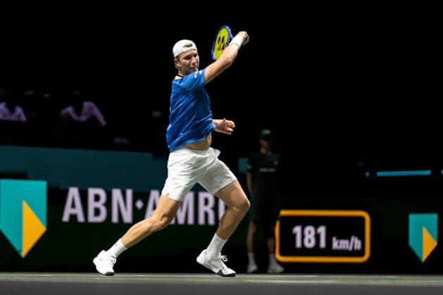 ROTTERDAM, NETHERLANDS - FEBRUARY 09: Nicolai Budkov Kjaer of Norway in action against Jaume Munar of Spain on Day 1 of the ABN AMRO Open at Rotterdam Ahoy on February 9, 2026 in Rotterdam, Netherlands. (Photo by Andy Astfalck) Netherlands Copyright: xAndyxAstfalckx