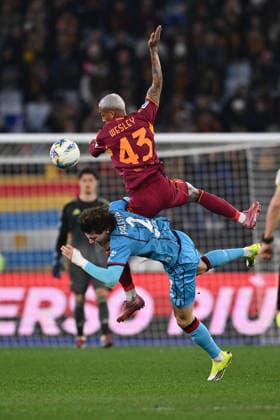 CALCIO - Serie A - AS Roma vs Cagliari Calcio Marco Palestra of Cagliari Calcio and Wesley of A.S. Roma are in action during the 24th day of the Serie A Championship between A.S. Roma and Cagliari Calcio at the Olympic Stadium on February 9, 2026 in Rome, Italy. Rome Italy  Copyright: xIPAxSport ABACAx