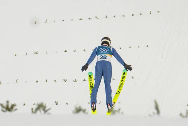 Ski jumping, Skispringen, Ski, nordisch - Milano Cortina 2026 Winter Olympics Day 3 Kacper Tomasiak during Milano Cortina 2026 Winter Olympics Men™s ski jumping normal hill compettition in Predazzo on February 9, 2026 Predazzo Italy  Copyright: xFotoxOlimpikx originalFilename:jastrzebowski-skijumpi260209_npBls.jpg