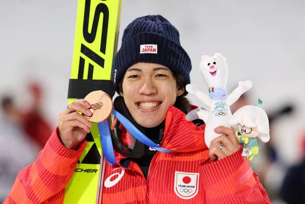 Ren Nikaido (JPN), FEBRUARY 9, 2026 - Ski jumping, Skispringen, Ski, nordisch : Men s Individual Normal Hill Medal ceremony during the Milano Cortina 2026 Olympic Winter games, Winterspiele,Spiele, Summer games at Predazzo Ski Jumping Stadium in Predazzo, Italy. Noxthirdxpartyxsales  aflo_319157076
