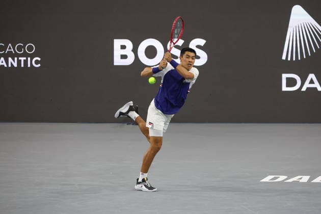 FRISCO, TX - FEBRUARY 09: Brandon Nakashima (USA) hits a backhand during the Nexo Dallas Open on February 9, 2026 at the Ford Center at The Star in Frisco, TX. (Photo by George Walker Icon Sportswire) TENNIS: FEB 09 Dallas Open EDITORIAL USE ONLY Icon26020906
