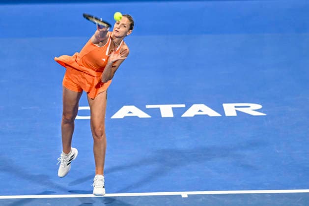 WTA, Tennis Damen Qatar TotalEnergies Open 2026-round of 32 in Doha - 09 Feb 2026 Karolina Pliskova of the Czech Republic plays against Amanda Anisimova of the United States (Not in picture) during their round of 32 match at the WTA Qatar TotalEnergies Open 2026 tennis tournament at the Khalifa International Tennis Complex. Karolina Pliskova won the match after Amanda Anisimova retired, with the score 7-5, 6-7, 4-1. Doha Qatar Copyright: xNoushadxVariyattiyakkalx xSOPAxImagesx NVRITYAKAL3-006