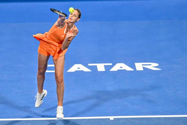 February 9, 2026, Doha, Qatar: Karolina Pliskova of the Czech Republic plays against Amanda Anisimova of the United States (Not in picture) during their round of 32 match at the WTA, Tennis Damen Qatar TotalEnergies Open 2026 tennis tournament at the Khalifa International Tennis Complex. Karolina Pliskova won the match after Amanda Anisimova retired, with the score 7-5, 6-7, 4-1. WTA Qatar TotalEnergies Open 2026-Round Of 32 In Doha - 09 Feb 2026  - ZUMAs197 20260209_aaa_s197_193 Copyright: xNoushadxVariyattiyakkalx