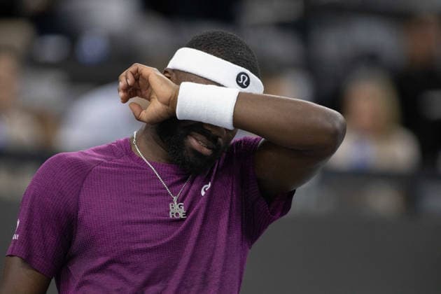 February 9, 2026, Frisco, Texas, USA: FRANCIS TIAFOE (USA) wipes sweat from his face during a menÃ¢â‚¬â ¢s singles match at 2026 Nexo Dallas Open at The Ford Center at The Star in Frisco, Texas. Tiafoe defeated Atmane 4:6, 6:2, 6:2. Frisco USA - ZUMAh193 20260209_zsp_h193_128 Copyright: xDanielxMcGregor-Huyerx