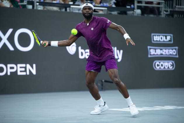 February 9, 2026, Frisco, Texas, USA: FRANCIS TIAFOE (USA) uses a forehand during a menÃ¢â‚¬â ¢s singles match at 2026 Nexo Dallas Open at The Ford Center at The Star in Frisco, Texas. Tiafoe defeated Atmane 4:6, 6:2, 6:2. Tennis 2026: Dallas Open: Atmane 4:6, 6:2, 6:2 Tiafoe  - ZUMAh193 20260209_zsp_h193_142 Copyright: xDanielxMcGregor-Huyerx