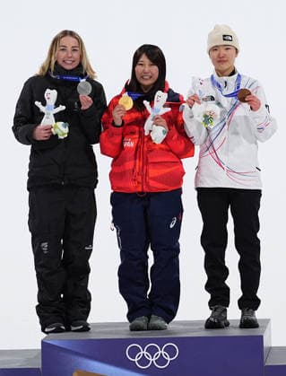 260209 -- LIVIGNO, Feb. 9, 2026 -- Gold medalist Murase Kokomo C of Japan, silver medalist Zoi Sadowski Synnott L of New Zealand and bronze medalist Yu Seungeun of South Korea pose for a photo during the awarding ceremony of the snowboard women s big air at the Milan-Cortina 2026 Olympic Winter games, Winterspiele,Spiele, Summer games in Livigno, Italy, Feb. 9, 2026. MICO2026ITALY-LIVIGNO-OLYMPIC WINTER GAMES-SNOWBOARD-WOMEN S BIG AIR-FINAL WuxHuiwo  (MICO2026)ITALY-LIVIGNO-OLYMPIC WINTER GAMES-SNOWBOARD-WOMEN S BIG AIR-FINAL IMAGO WuxHuiwo  imago images 0847199315