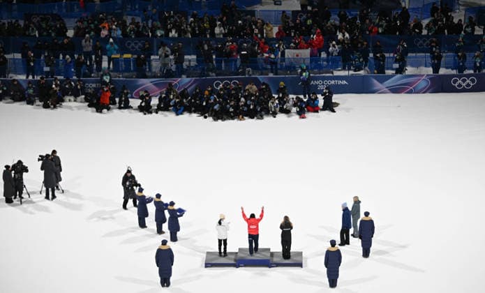 260209 -- LIVIGNO, Feb. 9, 2026 -- Gold medalist Murase Kokomo of Japan, silver medalist Zoi Sadowski Synnott of New Zealand and bronze medalist Yu Seungeun of South Korea attend the awarding ceremony of the snowboard women s big air at the Milan-Cortina 2026 Olympic Winter games, Winterspiele,Spiele, Summer games in Livigno, Italy, Feb. 9, 2026. MICO2026ITALY-LIVIGNO-OLYMPIC WINTER GAMES-SNOWBOARD-WOMEN S BIG AIR-FINAL XiaxYifang  (MICO2026)ITALY-LIVIGNO-OLYMPIC WINTER GAMES-SNOWBOARD-WOMEN S BIG AIR-FINAL IMAGO XiaxYifang  imago images 0847199555