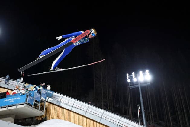 (260210) -- PREDAZZO, Feb. 10, 2026 -- Timi Zajc of Slovenia competes during the Ski jumping, Skispringen, Ski, nordisch Men s Normal Hill Individual of the 2026 Milan-Cortina Winter Olympics in Predazzo, Italy, Feb. 9, 2026. ) (MICO2026)ITALY-MILAN-OLYMPIC Winter games, Winterspiele,Spiele, Summer games SKI JUMPING-MEN S NORMAL HILL INDIVIDUAL HuangxWei 
