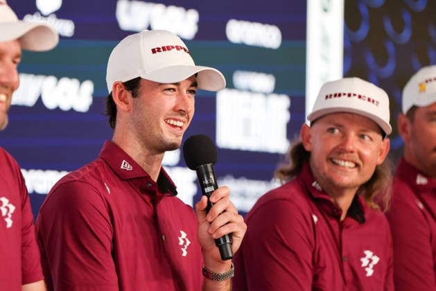 LIV GOLF PRESSER, Elvis Smylie, with team mates Marc Leishman, Cam Smith and Lucas Herbert of the Ripper GC Squad speak during a LIV Golf media opportunity at LIV Golf Adelaide Media Centre in Adelaide, South Australia, Tuesday, February 10, 2026. ( NO ARCHIVING Adelaide South Australia Australia  Copyright: xMattxTurnerx 20260210118251702032