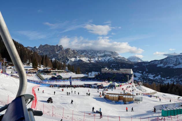 OLYMPICS - Winter Olympic Games, Olympische Spiele, Olympia, OS Milano Cortina 2026 CORTINA D AMPEZZO,ITALY,10.FEB.26 - OLYMPICS, ALPINE SKIING - Winter Olympic Games Milano Cortina 2026, team combined, downhill, women. Image shows an overview of the finish area.  GEPAxpictures xMaticxKlansek