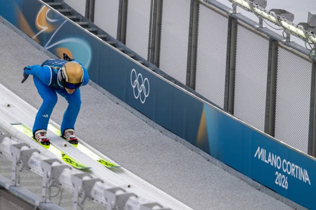 OLYMPICS - Winter Olympic Games, Olympische Spiele, Olympia, OS Milano Cortina 2026 VAL DI FIEMME,ITALY,10.FEB.26 - OLYMPICS, NORDIC SKIING, NORDIC COMBINED, Ski jumping, Skispringen, Ski, nordisch - Winter Olympic Games Milano Cortina 2026, normal hill, training . Image shows Julian Schmid (GER).  GEPAxpictures xOliverxLerch