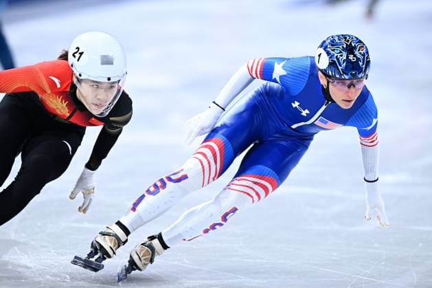 US Kristen Santos-Griswold pictured in action during the women s 500m heats of the Short Track Speed skating, Eisschnelllauf competition at the Milano Cortina 2026 Olympic Winter games, Winterspiele,Spiele, Summer games on Tuesday 10 February 2026 in Milan, Italy. The XXV Winter Olympics take place from 6 to 22 February 2026 in Italy. JASPERxJACOBS  x162344023x
