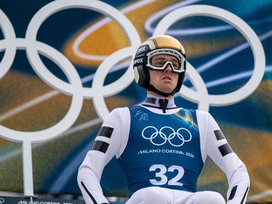 OLYMPICS - Winter Olympic Games, Olympische Spiele, Olympia, OS Milano Cortina 2026 VAL DI FIEMME,ITALY,10.FEB.26 - OLYMPICS, NORDIC SKIING, NORDIC COMBINED, Ski jumping, Skispringen, Ski, nordisch - Winter Olympic Games Milano Cortina 2026, normal hill, training . Image shows Stefan Rettenegger (AUT).  GEPAxpictures xOliverxLerch