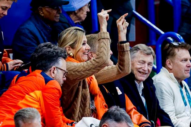 Queen Maxima of the Netherlands looks on while watching atheletes Men s 1000m, Milano Cortina 2026 Winter Olympics: Day 4, Short Track Speed skating, Eisschnelllauf - Milano Cortina 2026 Winter Olympics: Day 4, Milano Speed Skating Stadium, February 10, 2026, Milan, Italy.