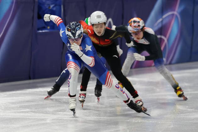 February 10, 2026, Milan, Lombardy, Italy: CORINNE STODDARD of USA in the Women 500m heats of the Short Track Speed skating, Eisschnelllauf at the Milano Cortina 2026 Winter Olympic Games, Olympische Spiele, Olympia, OS Olympics 2026: Milano Cortina: Short Track Speed Skating  - ZUMAc179 20260210_oly_c179_017 Copyright: xMickaelxChavetx