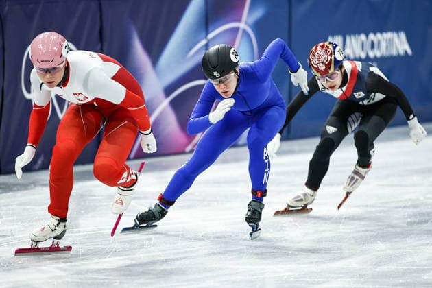 ITALY, MILAN - FEBRUARY 10, 2026: Natalia Maliszewska of Poland, AIN athlet Alyona Krylova from Russia, and Soyeon Lee (L-R) of Korea Republic compete in the women s short track Speed skating, Eisschnelllauf 500 metres heat during the 2026 Winter Olympic Games, Olympische Spiele, Olympia, OS at the Milano Ice Skating Arena 2026 Winter Olympics: Women S 500m Short Track Speed Skating Event  - ZUMAt113 20260210_zaa_t113_138 Copyright: xMikhailxTereshchenkox