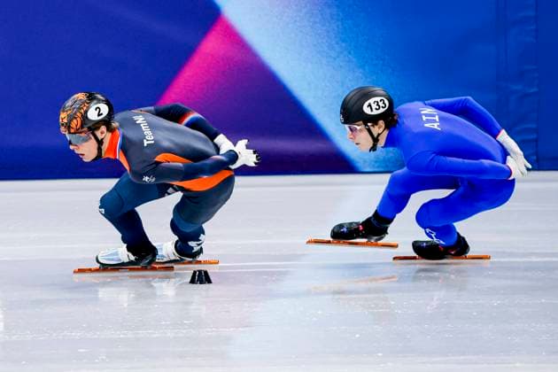 Jens van t Wout of the Netherlands and Ivan Posashkov of Individual Neutral Athletes Men s 1000m, Milano Cortina 2026 Winter Olympics: Day 4, Short Track Speed skating, Eisschnelllauf - Milano Cortina 2026 Winter Olympics: Day 4, Milano Speed Skating Stadium, February 10, 2026, Milan, Italy.