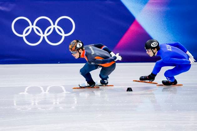 Jens van t Wout of the Netherlands and Ivan Posashkov of Individual Neutral Athletes Men s 1000m, Milano Cortina 2026 Winter Olympics: Day 4, Short Track Speed skating, Eisschnelllauf - Milano Cortina 2026 Winter Olympics: Day 4, Milano Speed Skating Stadium, February 10, 2026, Milan, Italy.