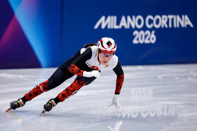 2026-02-10 Short Track Speed skating, Eisschnelllauf - Milano Cortina 2026 Winter Olympics - Day 4 MILAN, ITALY - FEBRUARY 10: Courtney Sarault of Canada competing in the Women s 500m during Day 4 of Short Track Speed Skating - Milano Cortina 2026 Winter Olympics at Milano Ice Skating Arena on February 10, 2026 in Milan, Italy. (Photo by Joris Verwijst BSR Agency) Milan Italy Content not available for redistribution in The Netherlands directly or indirectly through any third parties. Copyright: xBSRxAgencyx