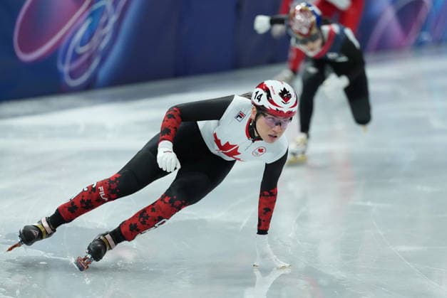 February 10, 2026, Milan, ITALY: Canada s Courtney Sarault, front, competes in the women s 500 meter short track Speed skating, Eisschnelllauf at the 2026 Winter Olympics, in Milan, Italy, Tuesday, Feb. 10, 2026. Canada News - February 10, 2026  - ZUMAc35_ 20260210_zaf_c35_001 Copyright: xDarrylxDyckx