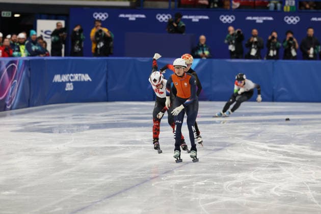 February 10, 2026, Milan, Lombardy, Italy: SELMA POUTSMA of Netherlands wins her Women 500m heat of the Short Track Speed skating, Eisschnelllauf at the Milano Cortina 2026 Winter Olympic Games, Olympische Spiele, Olympia, OS Milan Italy - ZUMAc179 20260210_oly_c179_001 Copyright: xMickaelxChavetx