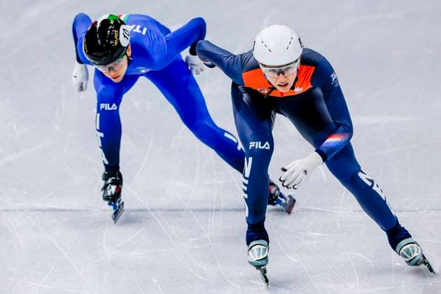 Selma Poutsma of the Netherlands and Arianna Fontana of Italy Mixed Team Relay Quarterfinals, Milano Cortina 2026 Winter Olympics: Day 4, Short Track Speed skating, Eisschnelllauf - Milano Cortina 2026 Winter Olympics: Day 4, Milano Speed Skating Stadium, February 10, 2026, Milan, Italy.