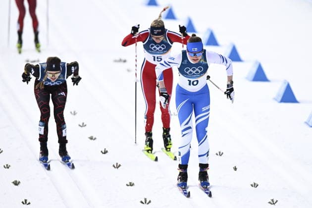 LKS 20260210 Johanna Matintalo (R) of Finland competes during the women s Sprint Classic Quarter Finals at the Milano Cortina Winter Olympics at the Tesero Cross Country Skiing Stadium on February 10, 2026. - RONI REKOMAA Tesero Italy xHH8YiOCjUE  Copyright: xRonixRekomaax xHH8YiOCjUE