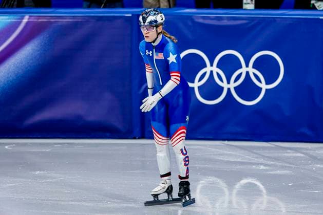 Corinne Stoddard of United States of America Mixed Team Relay Quarterfinals, Milano Cortina 2026 Winter Olympics: Day 4, Short Track Speed skating, Eisschnelllauf - Milano Cortina 2026 Winter Olympics: Day 4, Milano Speed Skating Stadium, February 10, 2026, Milan, Italy.