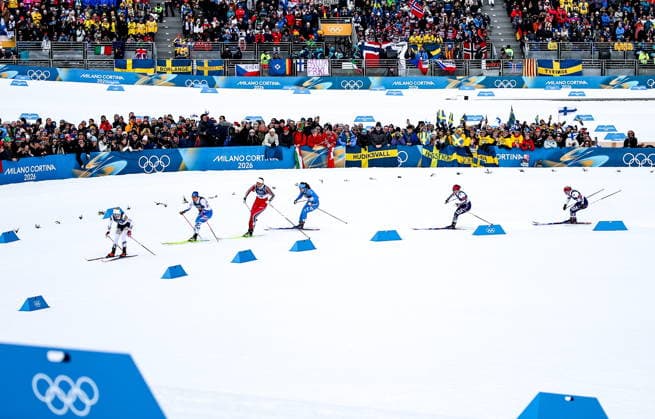 ITALY, YEKATERINBURG - FEBRUARY 10, 2026: Skiers compete in the women s cross-country skiing sprint classic quaterfinal at Tesero Cross-Country Stadium during the 2026 Winter Olympic Games, Olympische Spiele, Olympia, OS Peter Kovalev TASS  88475442