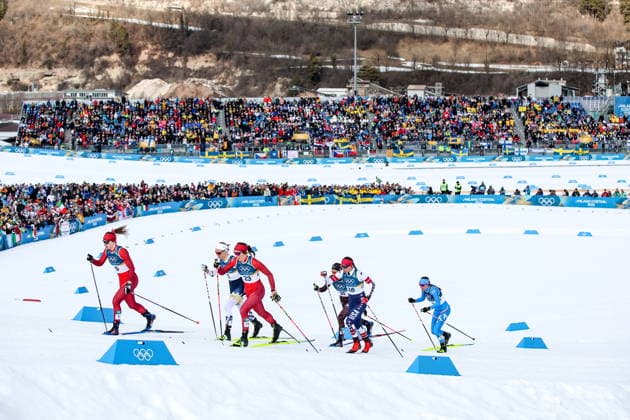 ITALY - FEBRUARY 10, 2026: Nadin Faehndrich of Switzerland, Linn Svahn of Sweden, Anja Weber of Switzerland, Sofie Krehl of Germany, Julia Kern of the USA and Caterina Ganz of Italy (L-R) competes in the women s cross-country skiing sprint classic quaterfinal at Tesero Cross-Country Stadium during the 2026 Winter Olympic Games, Olympische Spiele, Olympia, OS 2026 Winter Olympics: Cross-Country Skiing, Women S Sprint Classic  - ZUMAt113 20260210_zaa_t113_185 Copyright: xPeterxKovalevx
