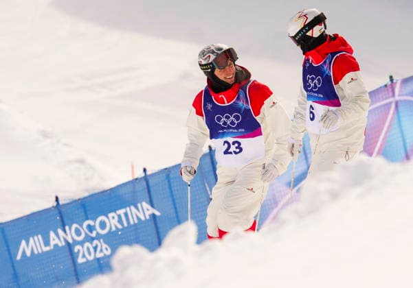 February 10, 2026, Livigno, Italy: Canadians Elliot Vaillancourt, from Drummondville, Que., left, and Mikael Kingsbury, from Deux-Montagnes, Que., take part in inspection prior to competing in the men s moguls qualification at the Milano Cortina 2026 Winter Olympic Games, Olympische Spiele, Olympia, OS in Livigno, Italy on Tuesday, Feb. 10, 2026. Canada News - February 10, 2026  - ZUMAc35_ 20260210_zaf_c35_033 Copyright: xSeanxKilpatrickx