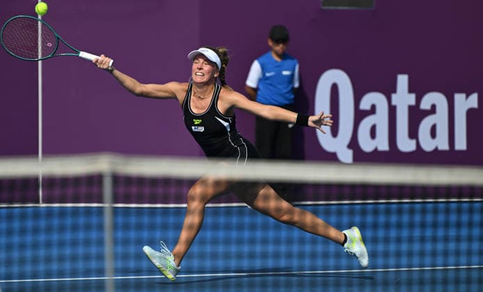 Qatar TotalEnergies Open 2026 - Day Three DOHA, QATAR FEBRUARY 10: Magdalena Frech of Poland in action against Ann Li of the United States in the second round on Day Three of the Qatar TotalEnergies Open, part of the Hologic WTA, Tennis Damen Tour, at the Khalifa International Tennis and Squash Complex on February 10, 2026 in Doha, Qatar. Doha Qatar  Copyright: xArturxWidakx originalFilename:widak-qatartot260210_npADT.jpg
