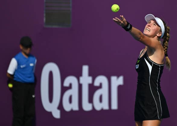 Qatar TotalEnergies Open 2026 - Day Three DOHA, QATAR FEBRUARY 10: Magdalena Frech of Poland in action against Ann Li of the United States in the second round on Day Three of the Qatar TotalEnergies Open, part of the Hologic WTA, Tennis Damen Tour, at the Khalifa International Tennis and Squash Complex on February 10, 2026 in Doha, Qatar. Doha Qatar  Copyright: xArturxWidakx originalFilename:widak-qatartot260210_npOom.jpg