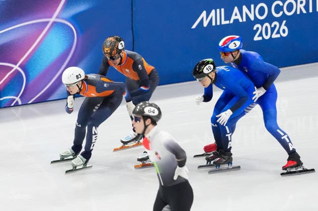 2026-02-10 - Milano Cortina 2026 Winter Olympics MILAN, ITALY - FEBRUARY 10: Selma Poutsma of Netherlands, Xandra Velzeboer of Netherlands, Arianna Fontana of Italy, Pietro Sighel of Italy performing on the Mixed Team Relay - Quarterfinals during the Milano Cortina 2026 Winter Olympics at the Milano Ice Skating Arena on February 10, 2026 in Milan, Italy Milan Milano Ice Skating Arena Italy Content not available for redistribution in The Netherlands directly or indirectly through any third parties. Copyright: xAndrexWeeningx